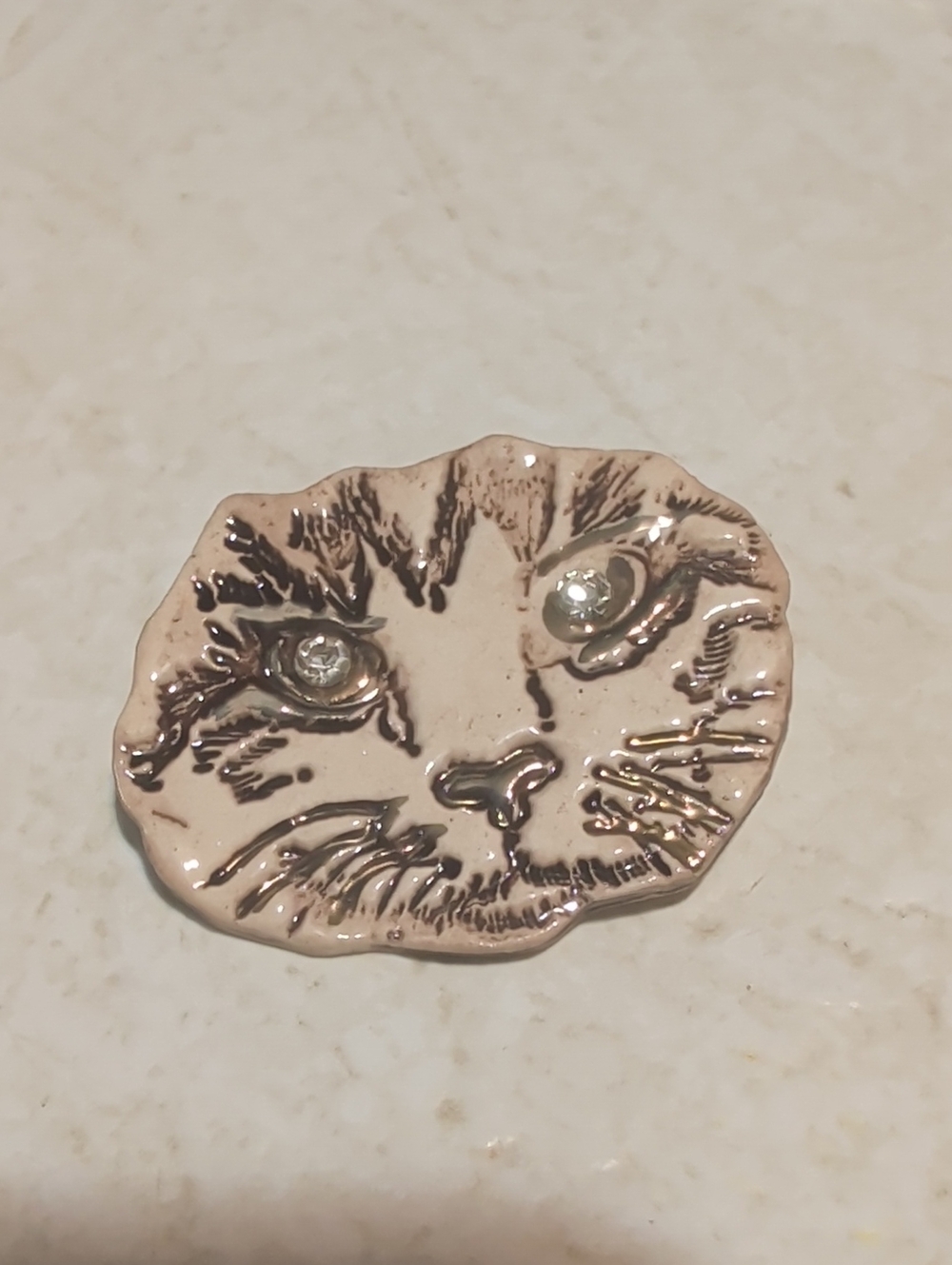 Handmade Pink Cat Face  Brooch - Ceramic Pet Decor